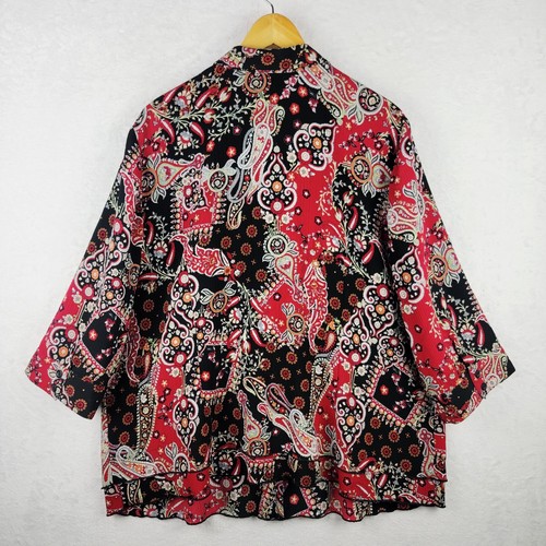 Bohemian 3X Top 3/4 Arm Knopfleiste Lagensaum bunt rot schwarz Blumen Paisley - Bild 2 von 6