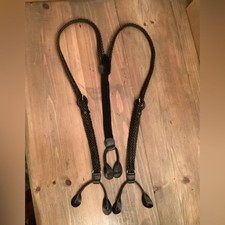 MEN'S BLACK BRAIDED LEATHER ADJUSTABLE BUTTON SUSPENDERS