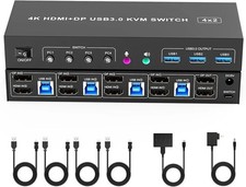 4K KVM Switch 2 Monitors 4 Computers Dual Monitor HDMI Displayport USB 3.0 KVM