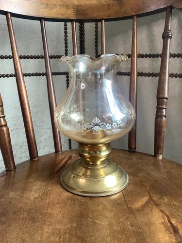 vintage glass and brass hurricane lamp