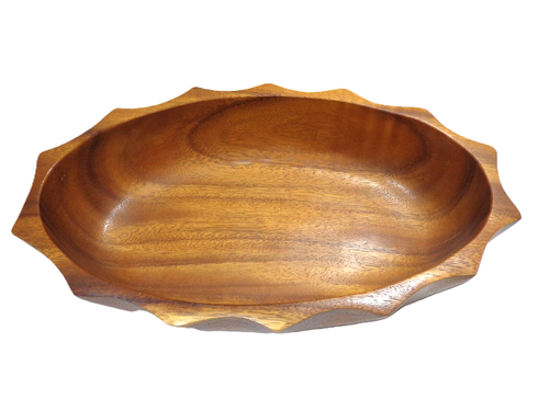 Vintage Wood Salad Bowl Sets Genuine Hawaiian Monkey Pod, Scallop Shaped 11 Pcs - Picture 5 of 8