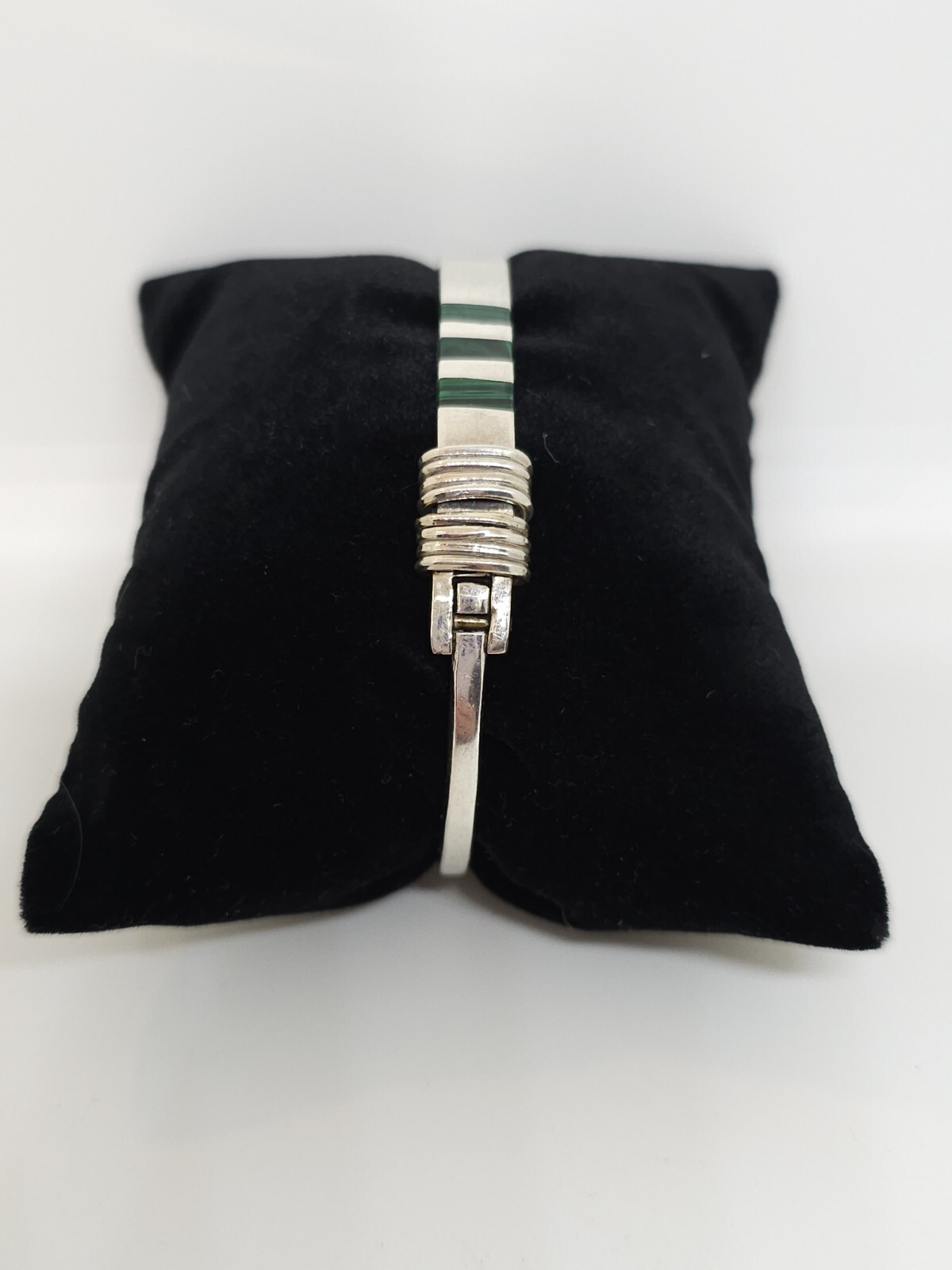 Sterling Silver Hinged Malachite Bangle Bracelet … - image 2