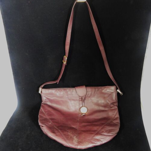 Vintage Magid Leather Shoulder Bag 12" H x 14 W" Soft Brown Lining Black Fabric