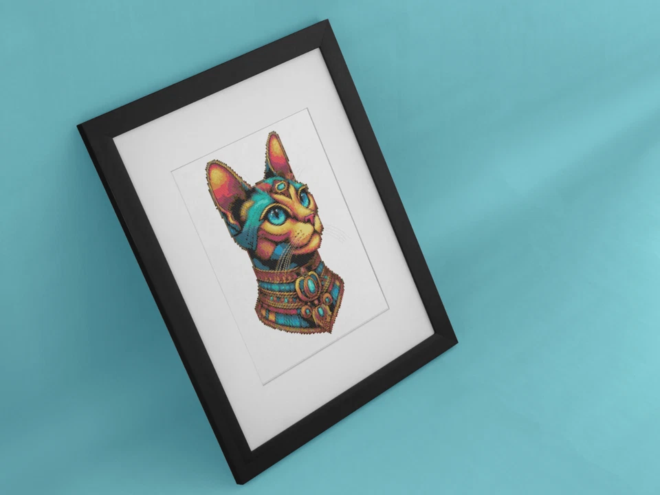 NEW Pharoh Cat Egyptian Regal Cross Stitch Paper Printed Pattern Posted to You! - Image 2 of 4