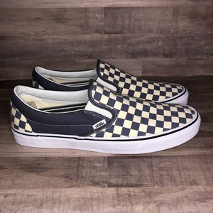 navy blue checkerboard slip on vans