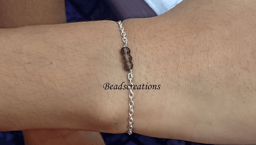 Brazalete de cadena de cuentas facetadas de piedras preciosas de cuarzo ahumado natural de plata de ley 925 - Imagen 4 de 8