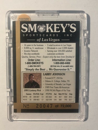 1991 Larry Johnson National Convention basketball promo card by Smokey's - Picture 2 of 2