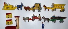 LOT 8 HAND CARVED GERMAN WOOD TOY WAGON HORSE ANIMALS PEOPLE ERZGEBIRGE