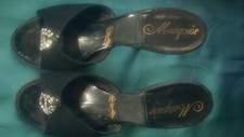 Vintage 50's 60's Marquise Spring-O-Lators Black Velvet Rhinestone Heels Size 5
