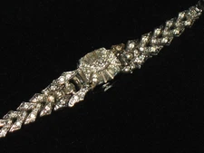 VALJEAN ART DECO STYLE HIDDEN FLIP TOP BRACELET WATCH SILVER CRYSTAL 17 JEWEL