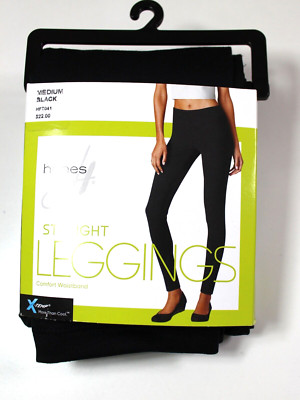 HANES Straight Leggings Size Medium Black HFT041 Comfort Waistband Retail $22