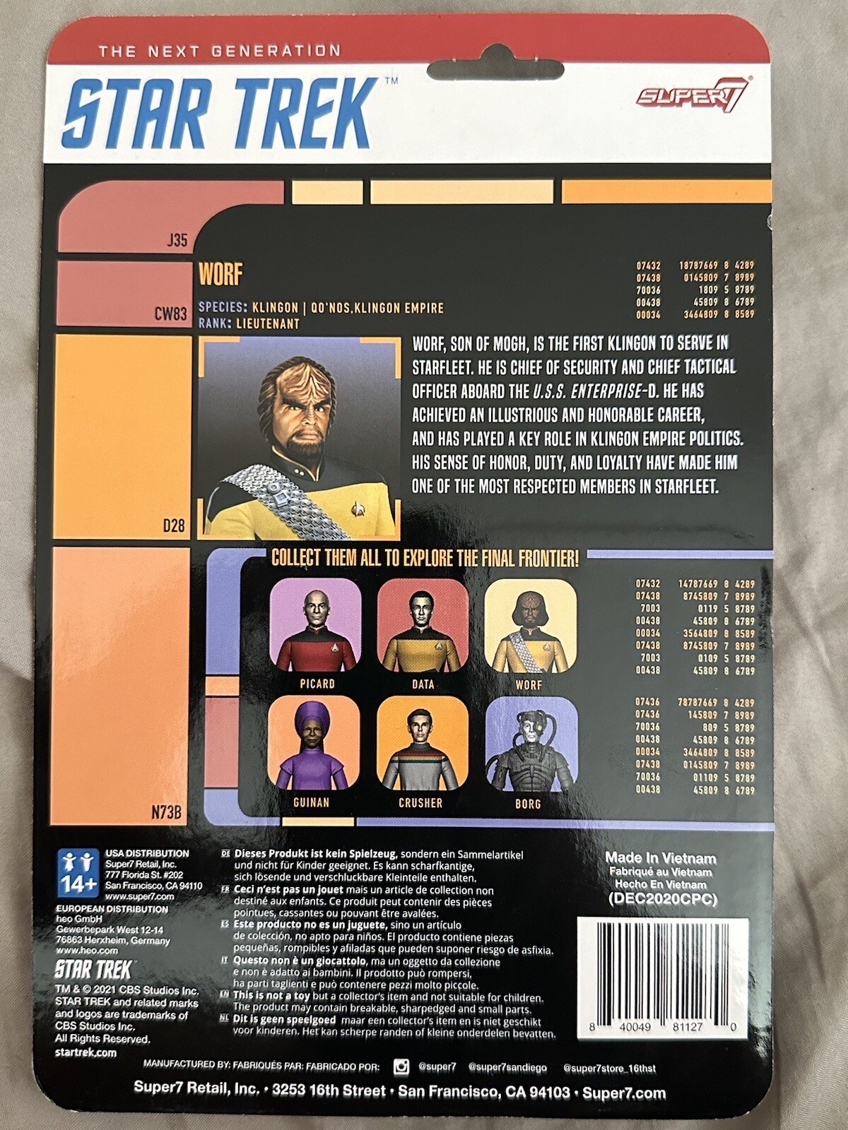 Super7 ReAction Star Trek The Next Generation - Carded Worf Action Figure MOC