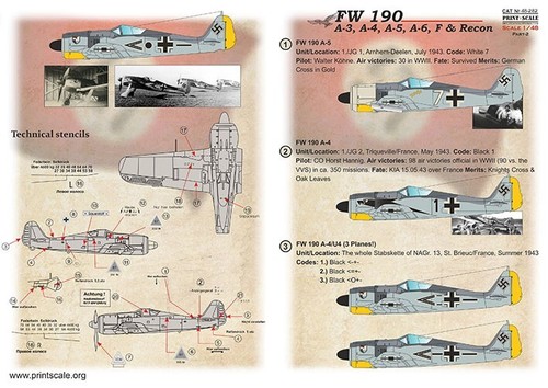 Calcomanías escala de impresión 48-282 FW 190 A-3, A-4, A-5, A-6, F & Recon parte 2 escala 1/72