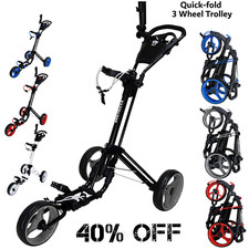 QWIK-FOLD GOLF TROLLEY 3 WHEEL PUSH TROLLEY + UMBRELLA HOLDER NEW  *SALE PRICE*