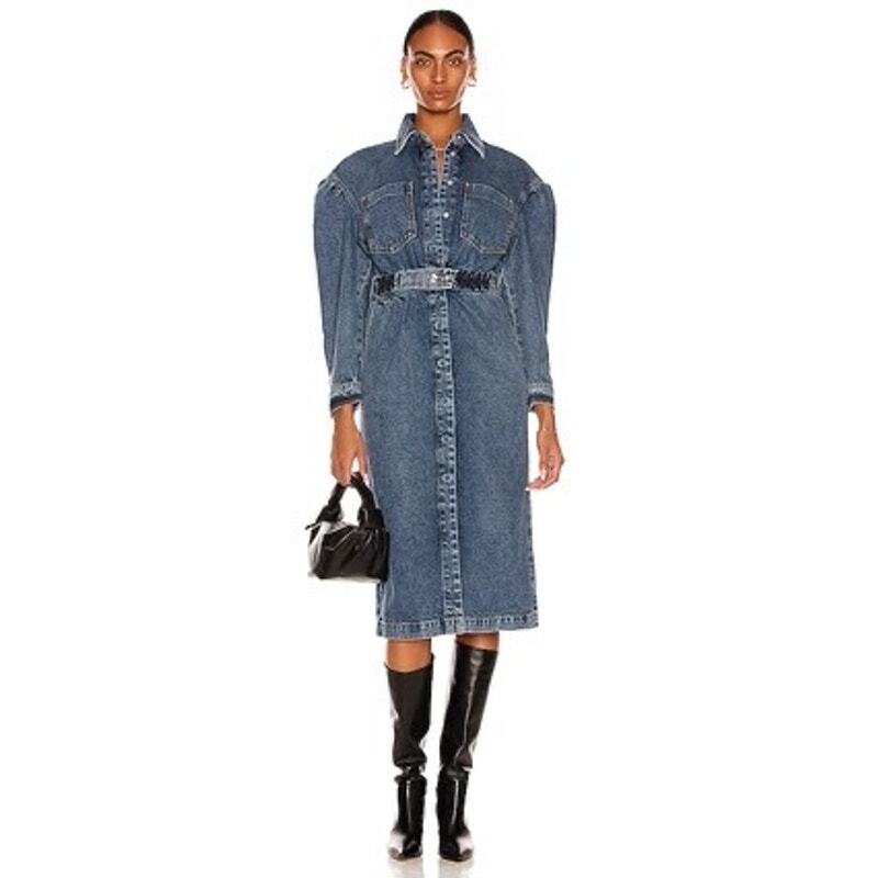 REMAIN Birger Christensen  Dahlia Stone Wash denim midi dress size 40/ US 8