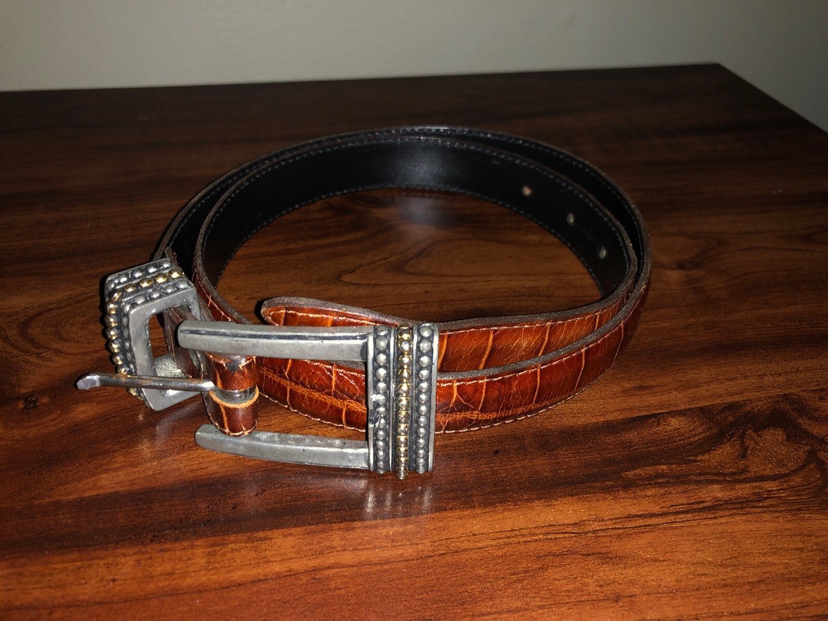 Vicenza Brown Italian Calfskin Leather Belt Gold Silver  display picture 1