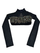 Balera Womens Leotard Black Crop Top For Dance Sequins Sz MA