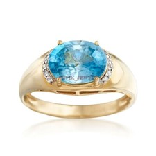 Natural Blue Topaz Gemstone with Gold Plated 925 Sterling Silver Women Ring 3924