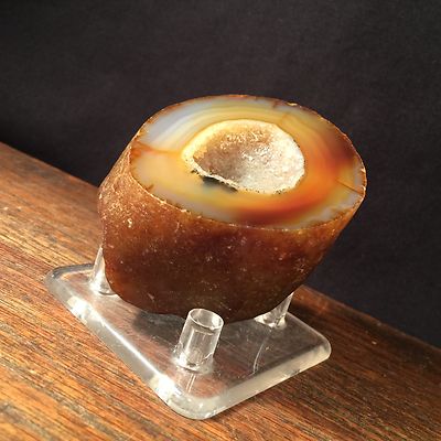 Vtg Geode crystal slice agate quartz agate polished w base stand PRIORITY MAIL