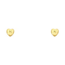 Real 14k Yellow Gold Heart Diamond Cut Plain Screw Back Stud Earring