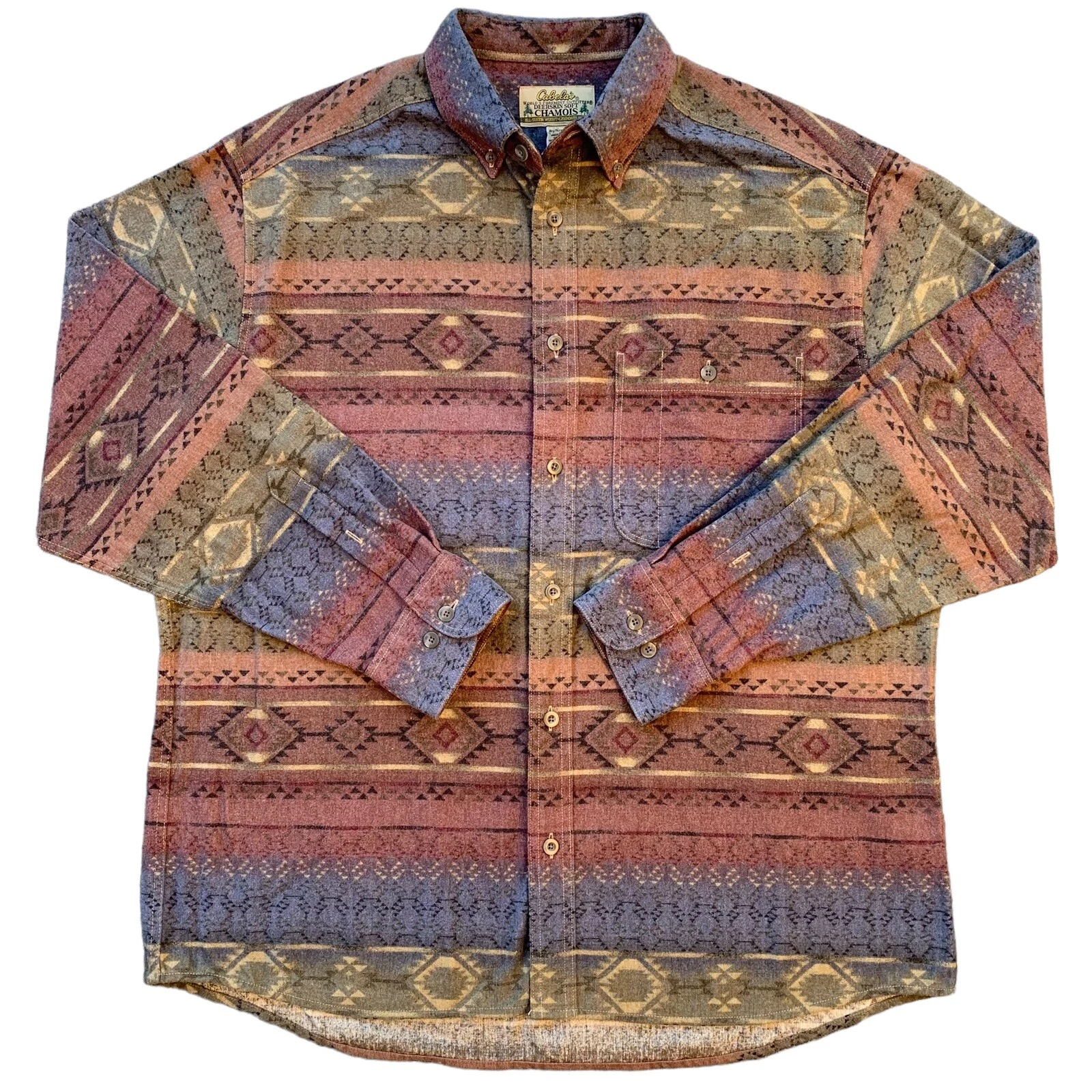 Cabela's Chamois Deerskin Soft Flannel Button Down Shirt Mens L Southwest