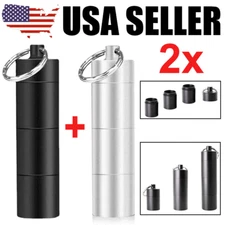 2X Mini Waterproof Metal Medicine Pill Box Case Bottle Holder Container Keychain