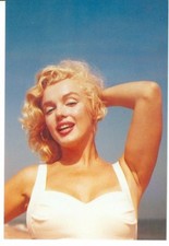 MARILYN MONROE IN WHITE BATHING SUIT CLOSE UP-BY SAM  SHAW(105-212)-4X6(#41)