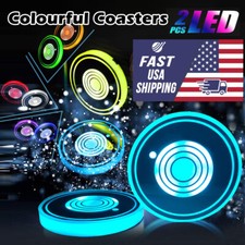 2pcs Led Cup Pad 7 Colors Cup Holder Light Cover Interior Decoration Accessory