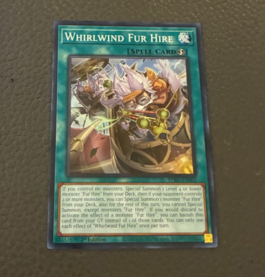 Yugioh!  Whirlwind Fur Hire Spell card 1st Edition