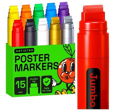 ARTISTRO Postermarker Jumbo Set Acrylmarker mit 15 mm breiter Jumbospitze Posca