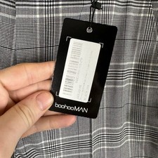 BoohooMAN Men's Plaid Dress Pants Trousers Slim Fit Black White Size 30S