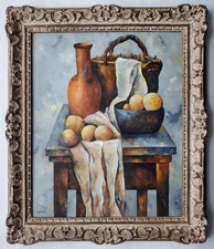 Gemälde Öl Russische Avantgarde Stillleben Krug Korb Herrmann von Point Signiert