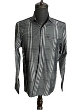 Kenneth Cole Reaction Shirt Men s 15 34/35 Gray Plaid Long Sleeve Button Up EUC