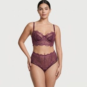 Victoria's Secret Metallic Gold Lace Longline Bra Panty Set Plum Burgundy M NWOT