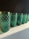 Vtg Anchor Hocking 16oz Teal Green Hobnail Drinking Glasses Set of 5 Textured