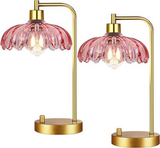Pink Table Lamp Set of 2,Small Gold Bedside Lamps Dimmable Boho Bedroom Lamp wit