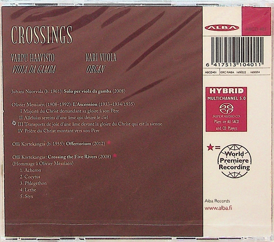 Crossings- Works for Viola da Gamba & Organ- Messiaen etc SACD Haavisto/Vuola  - Image 2 of 2