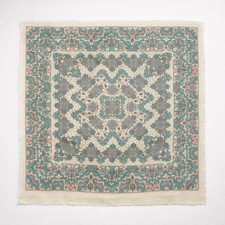 Vintage Italian Paisley Medallion Square Scarf Teal Pink Cream 30 Inch Boho