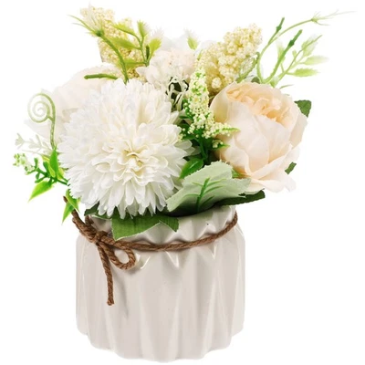 Planta en maceta hortensia simulación beige con maceta de cerámica para decoración de casa - Imagen 1 de 4