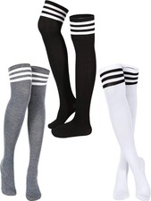 3 Pairs Knee High Socks Thigh High Triple Stripe over the Knee Socks Long Opaque