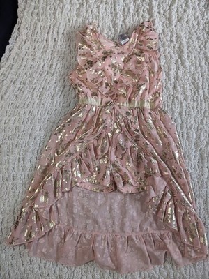 Nicole Miller New York Girls Size 7/8 Pink/Gold Floral short romper with skirt