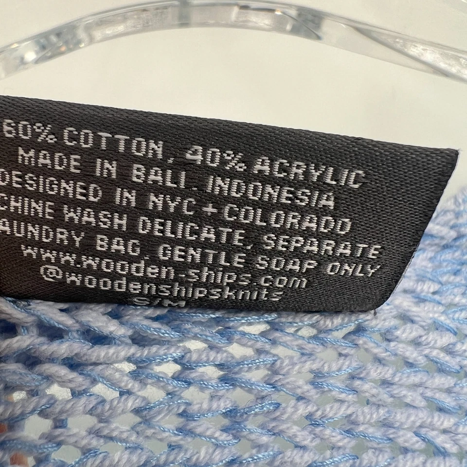 Suéter de madera para mujer S/M azul a rayas tejido costero boho playa colorido Foto 4 de 4