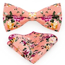 Bow Ties for Men Floral Pre-tied Bowtie and Pocket Square Set Hanky Pink