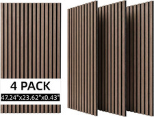 Wood Slat Acoustic Wall Panels 4 Pack, Soundproof Decor, Walnut Finish