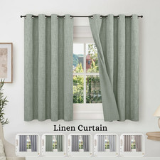 Linen Style Blackout Curtains Double Panel Eyelet Ring Top Short Window Curtains