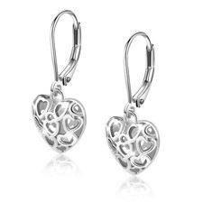 925 Sterling Silver Heart Dangle Drop Earrings for Women, Trendy French Style...