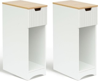 Bedside Tables Set of 2 with Drawer For Auction Slim Narrow White