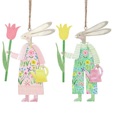 Gisela Graham Gartenarbeit Hase Osterzweig Baumschmuck 2er Set rustikal