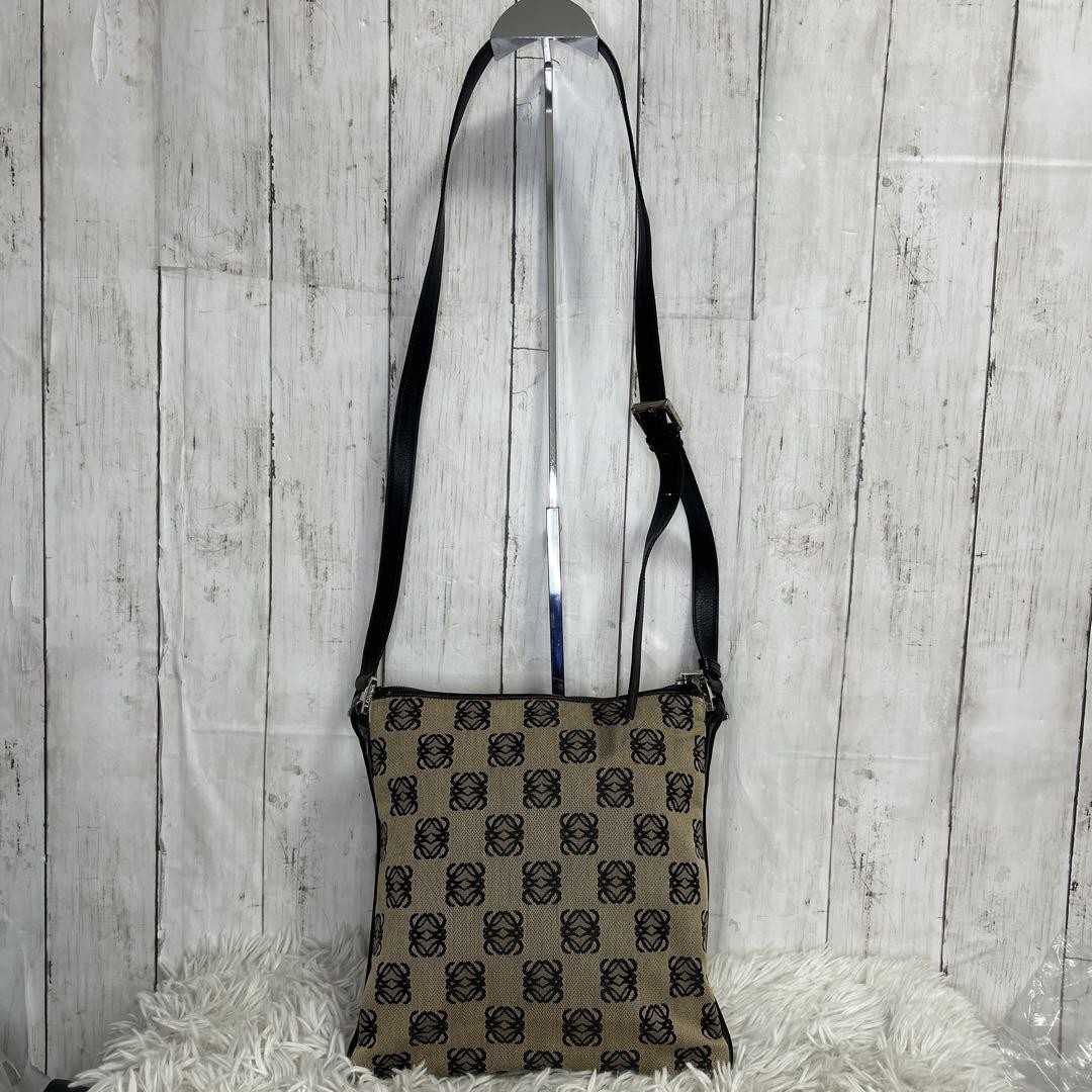 Loewe Anagram Shoulder Bag Canvas Leather Black Women's
