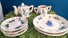 Antique 1920's Cat Tea Set Childs Majolica Tea Pot Saucers Sugar Ceramic